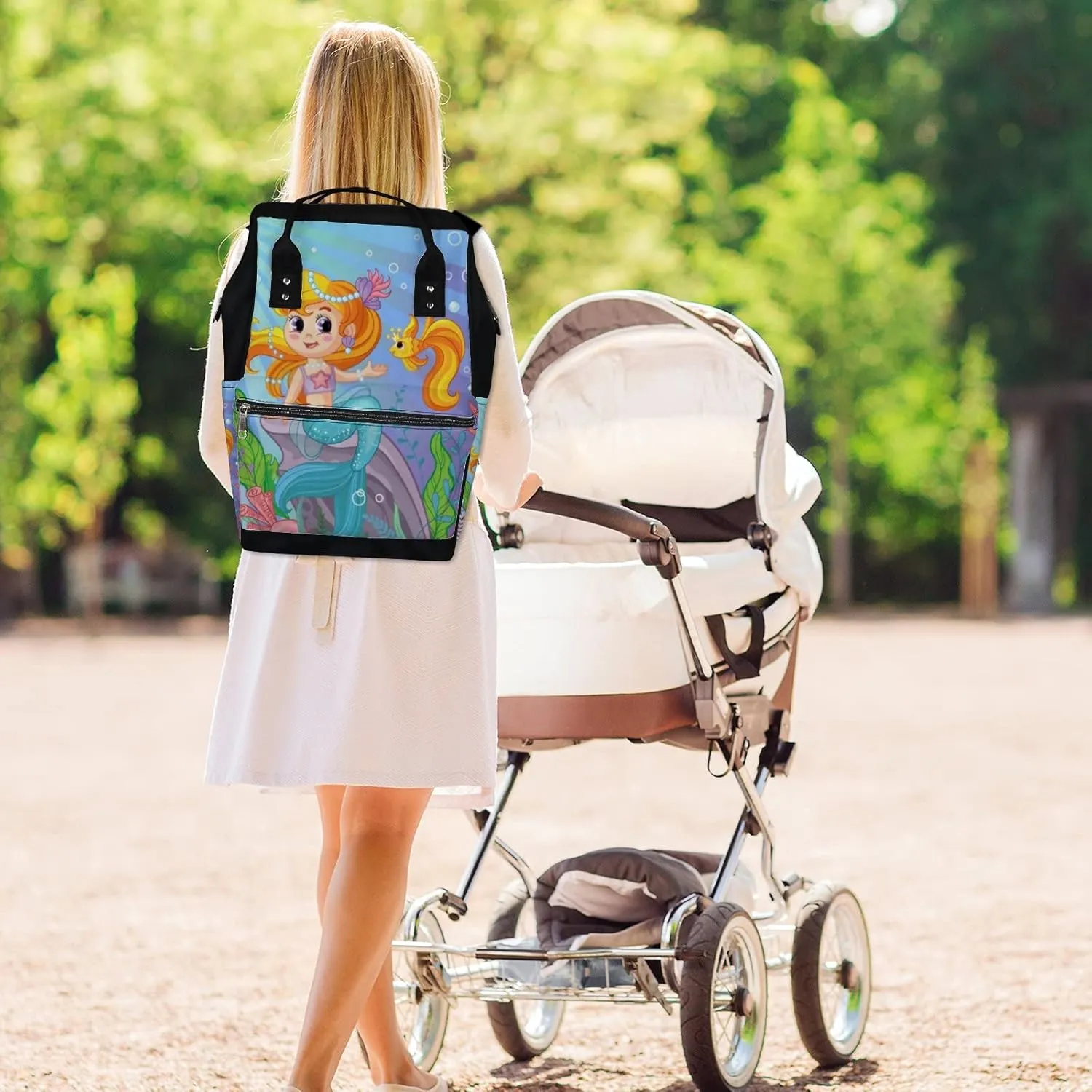 Cute Colorful Underwater World Style Mermaid Diaper Bag Backpack, waterproof backpack Baby Nappy Changing Bags Laptop Backpack for Travel, Large Capacity, Durable and Stylish for Woman and Men.