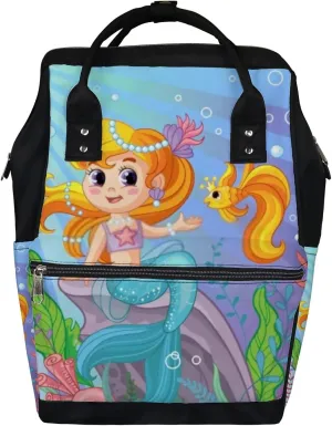 Cute Colorful Underwater World Style Mermaid Diaper Bag Backpack, waterproof backpack Baby Nappy Changing Bags Laptop Backpack for Travel, Large Capacity, Durable and Stylish for Woman and Men.