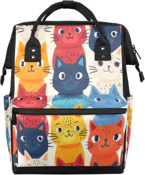 Cute Colourful Cartoon Cats Diaper Bag Mommy Bags With Adjustable Shoulder Strap Waterproof Multifunction Shoulder Bag Travel Large Capacity Backpack for Moms And Dads
