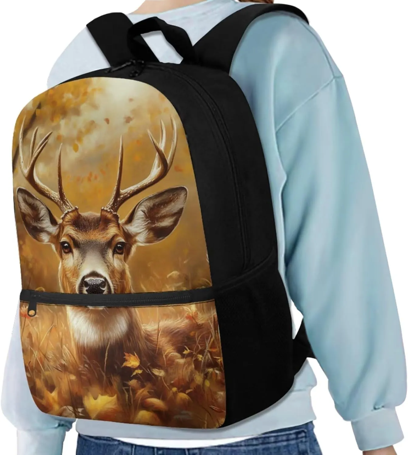 Cute Deer Kids School Bag for Girls and Boys Backpack and Lunch Box Water Bottle Holder Pencil Case 4 Piece Camo Deer Hunting Schoolbag Rucksack Daypack Back to School Supplies