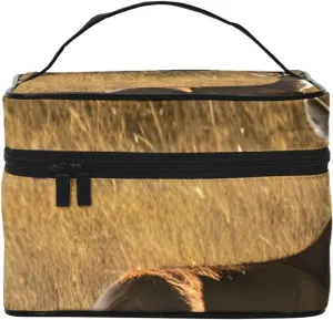 Cute Deers Print Portable Travel Makeup Case Versatile Zipper for Makeup Bag Large Capacity Polyeste