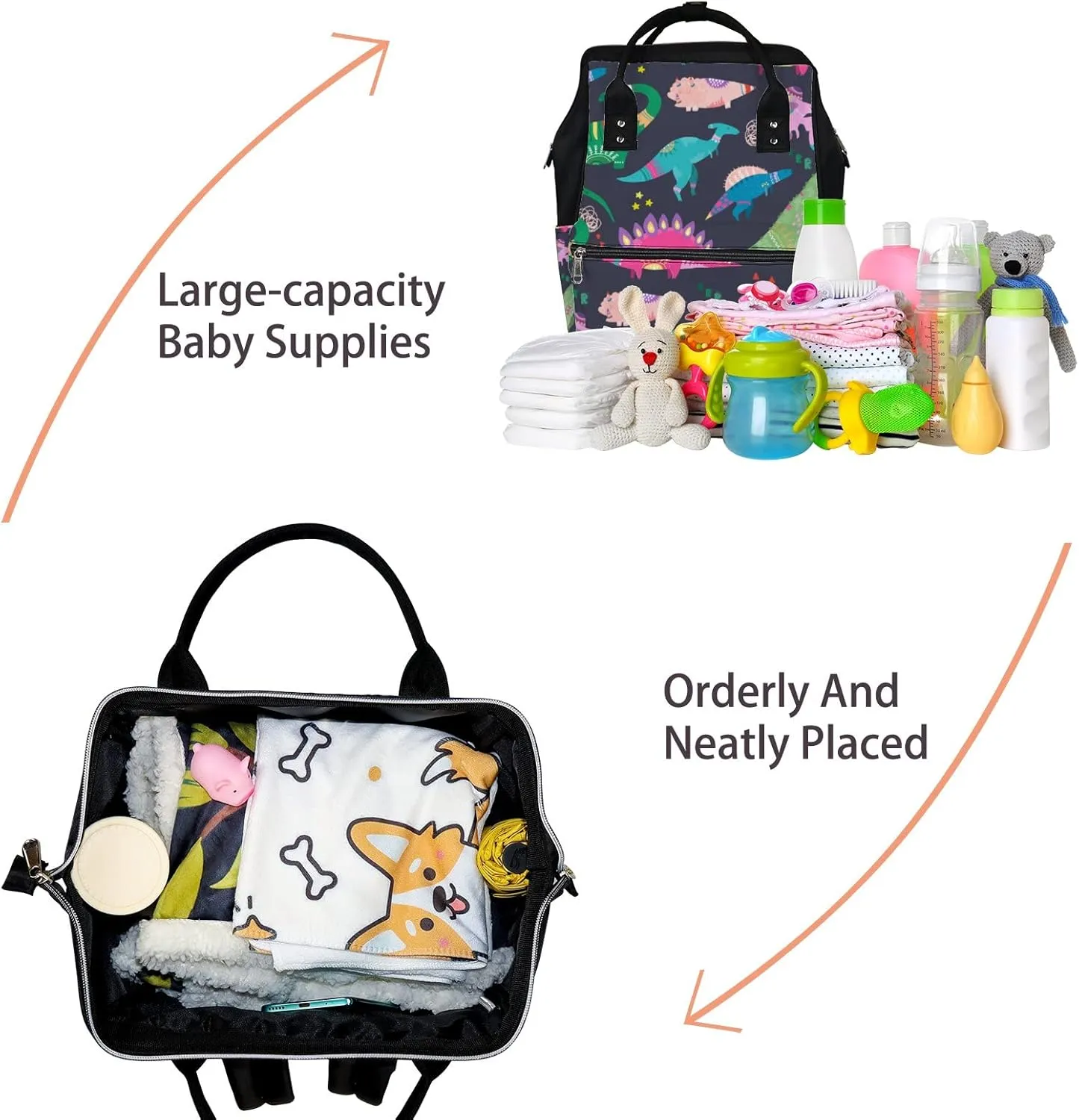 Cute Dinosaurs Colored Diaper Bag Backpack Waterproof Backpack Baby Nappy Changing Bag for Travel Large Capacity Durable and Stylish for Woman