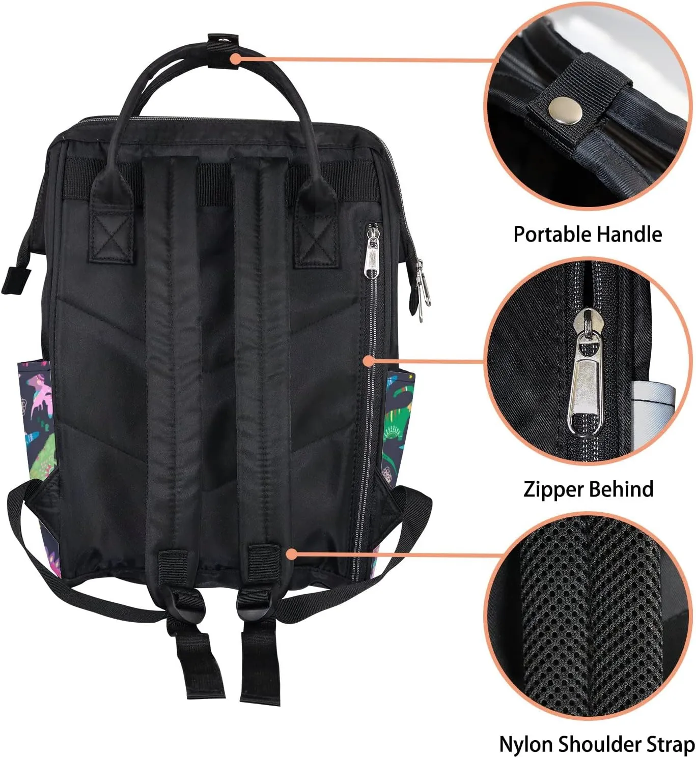 Cute Dinosaurs Colored Diaper Bag Backpack Waterproof Backpack Baby Nappy Changing Bag for Travel Large Capacity Durable and Stylish for Woman