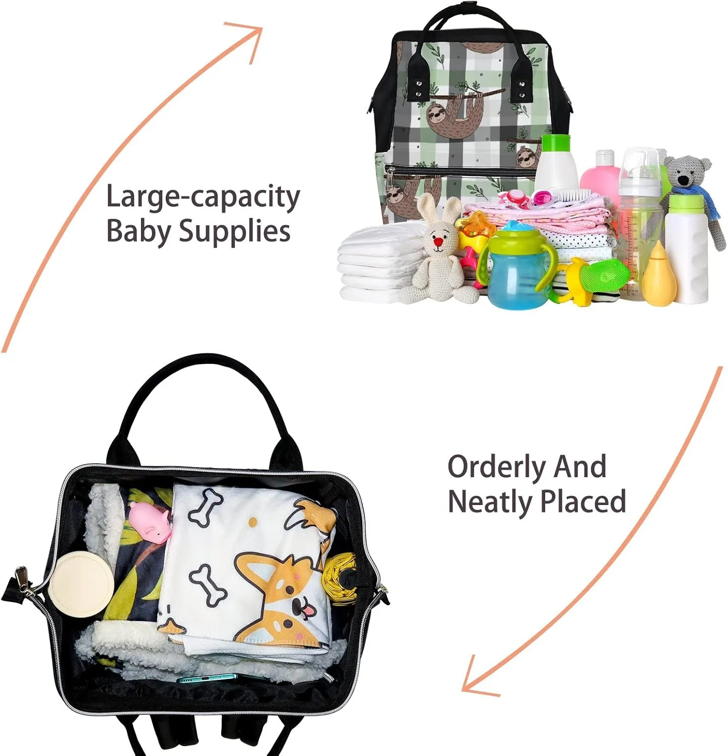 Cute Doodle Sloth Print Diaper Bag Backpack Waterproof Backpack Baby Nappy Changing Bag for Travel Large Capacity Durable and Stylish for Woman