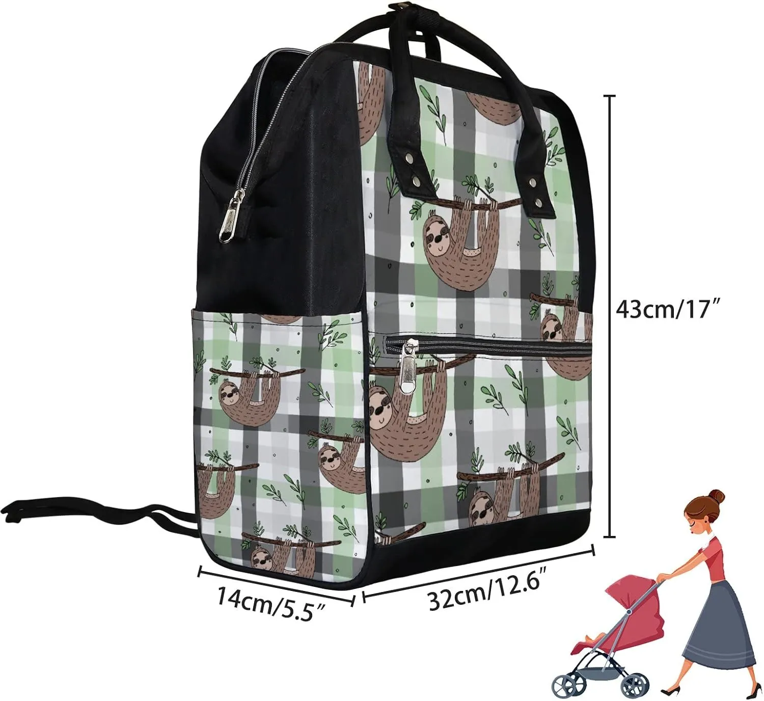 Cute Doodle Sloth Print Diaper Bag Backpack Waterproof Backpack Baby Nappy Changing Bag for Travel Large Capacity Durable and Stylish for Woman