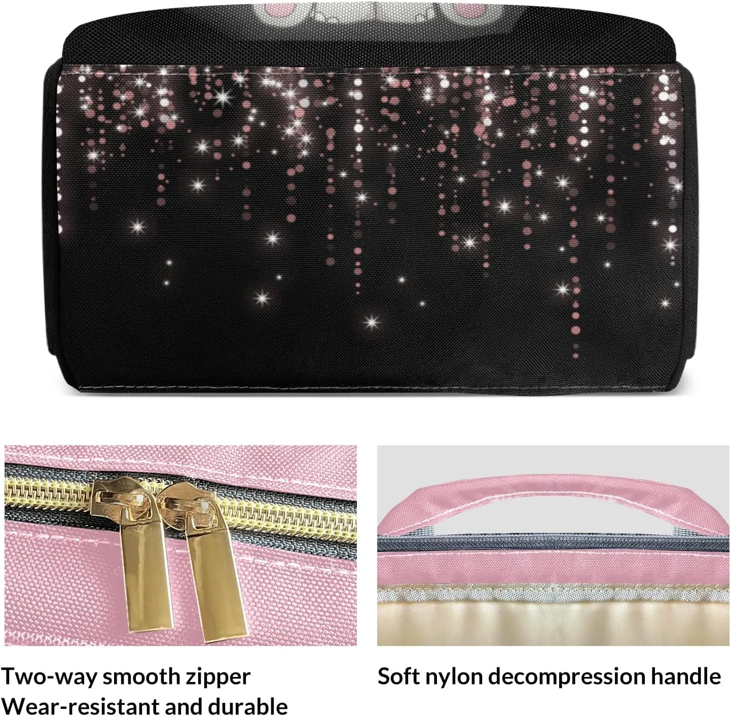Cute Elephant Black Pink Personalized Diaper Bags Waterproof Backpack Shoulder Daypack for Mother's Day Gifts