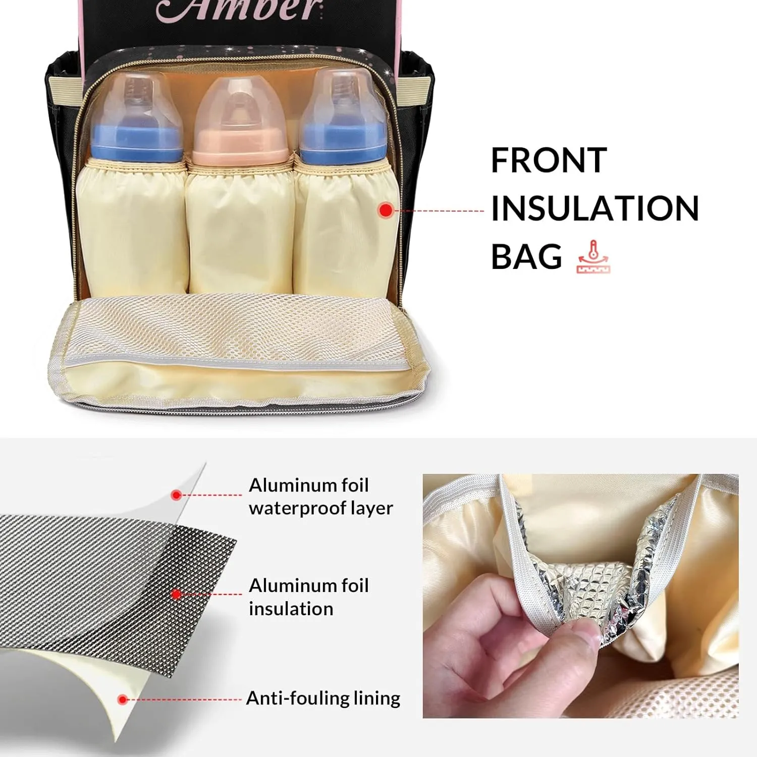 Cute Elephant Black Pink Personalized Diaper Bags Waterproof Backpack Shoulder Daypack for Mother's Day Gifts