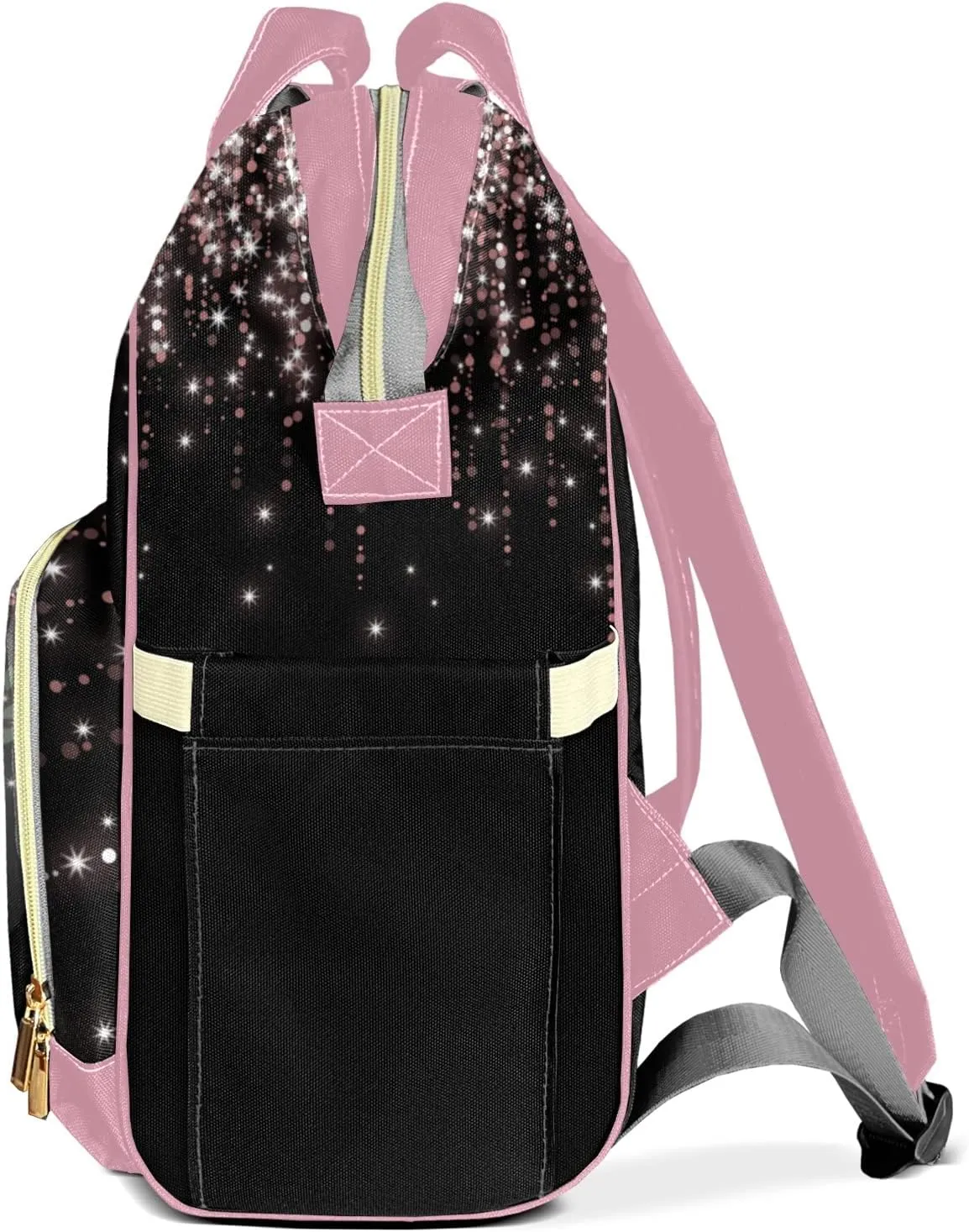 Cute Elephant Black Pink Personalized Diaper Bags Waterproof Backpack Shoulder Daypack for Mother's Day Gifts