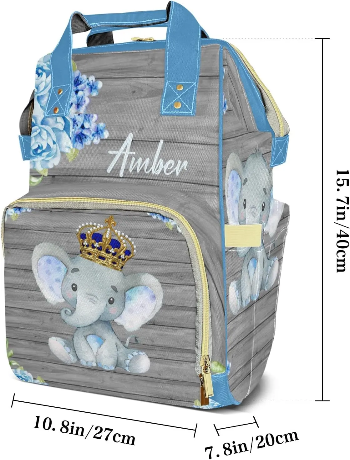 Cute Elephant Flower Personalized Diaper Bags Waterproof Backpack Shoulder Daypack for Mother's Day Gifts