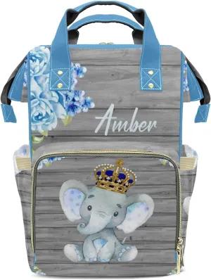 Cute Elephant Flower Personalized Diaper Bags Waterproof Backpack Shoulder Daypack for Mother's Day Gifts