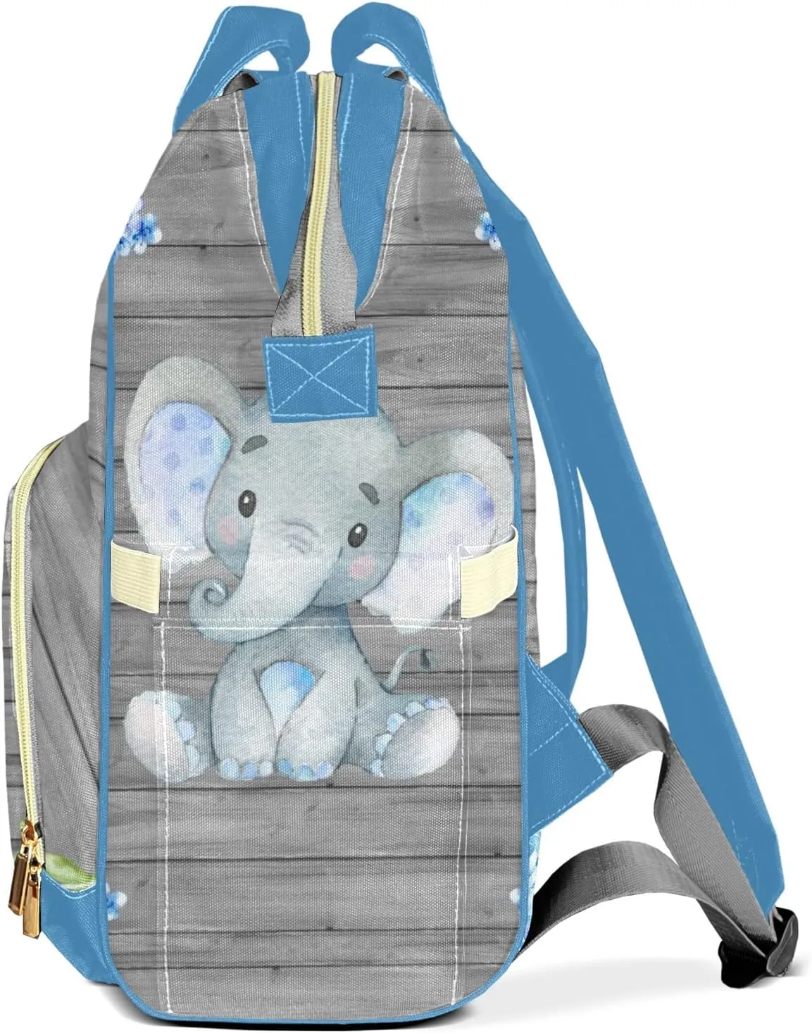 Cute Elephant Flower Personalized Diaper Bags Waterproof Backpack Shoulder Daypack for Mother's Day Gifts