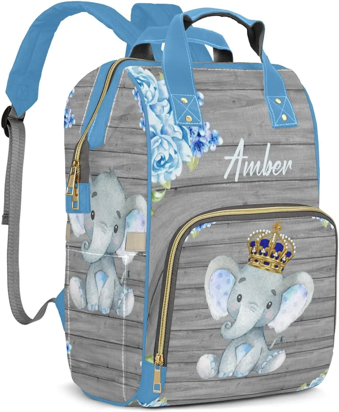 Cute Elephant Flower Personalized Diaper Bags Waterproof Backpack Shoulder Daypack for Mother's Day Gifts