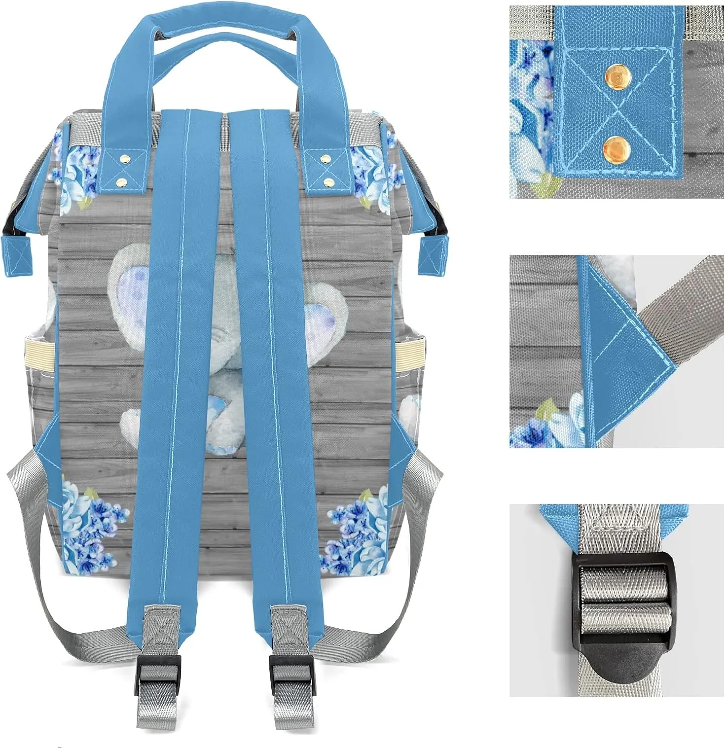 Cute Elephant Flower Personalized Diaper Bags Waterproof Backpack Shoulder Daypack for Mother's Day Gifts