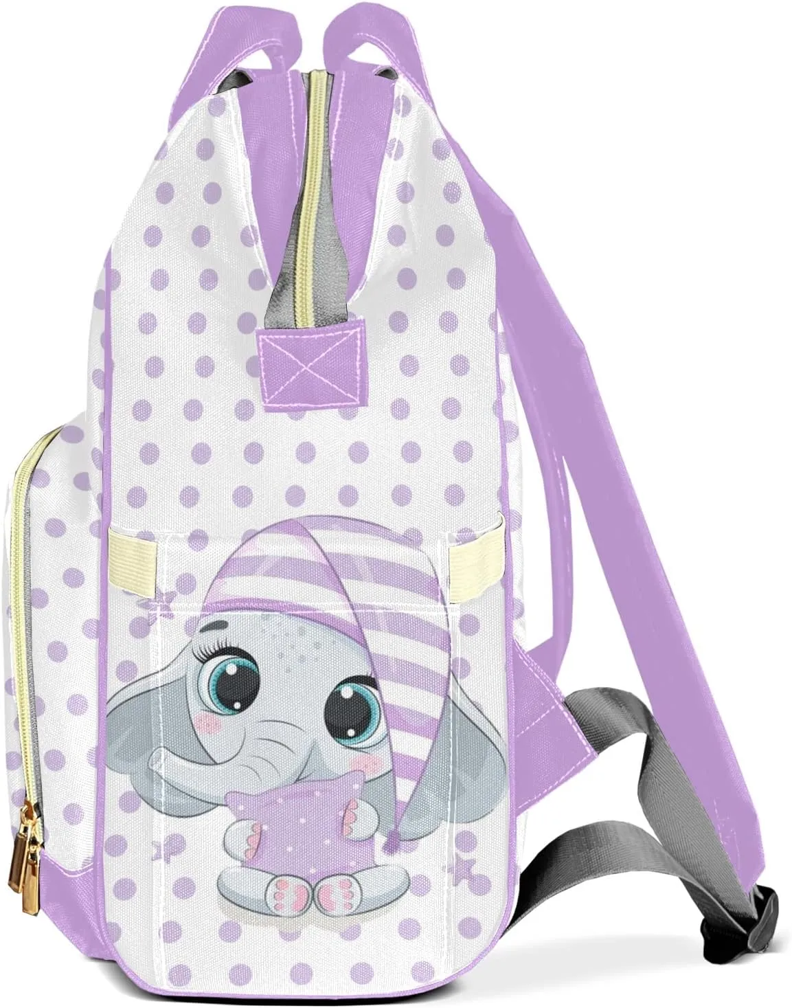 Cute Elephant Purple Diaper Bags with Name Personalized Baby Bag Travel Tote Bag Waterproof Backpack for Mom Gift