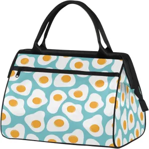Cute Food Egg Travel Duffel Bag Gym Tote Bag for Women Men Waterproof Weekend Overnight Bag Carry On Tote Luggage with Pocket Personal Item Bags Sports Bag fit Travel Sports Gym Yoga