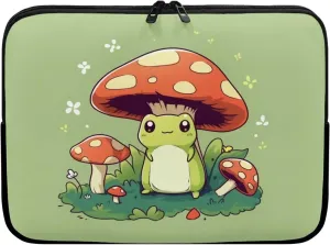 Cute Frog Laptop Protective Sleeve for Women Men 15 Inch Computer Sleeve Neoprene Laptop Bag Mushroom Lap Top Case Suitable for Travel School Office Organizers Green