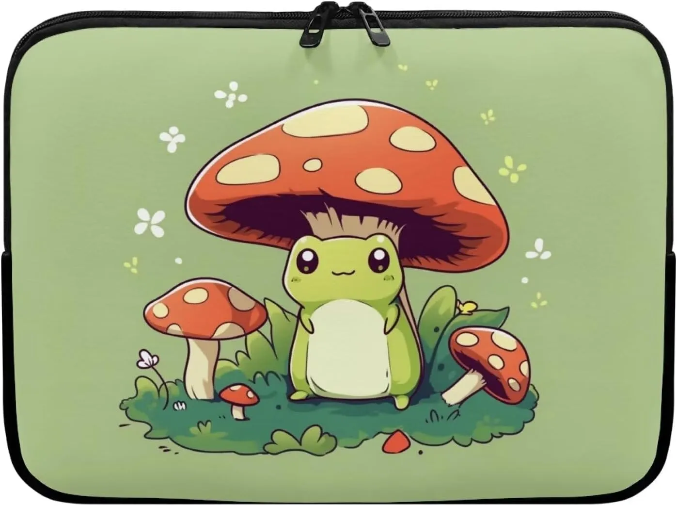 Cute Frog Laptop Protective Sleeve for Women Men 15 Inch Computer Sleeve Neoprene Laptop Bag Mushroom Lap Top Case Suitable for Travel School Office Organizers Green