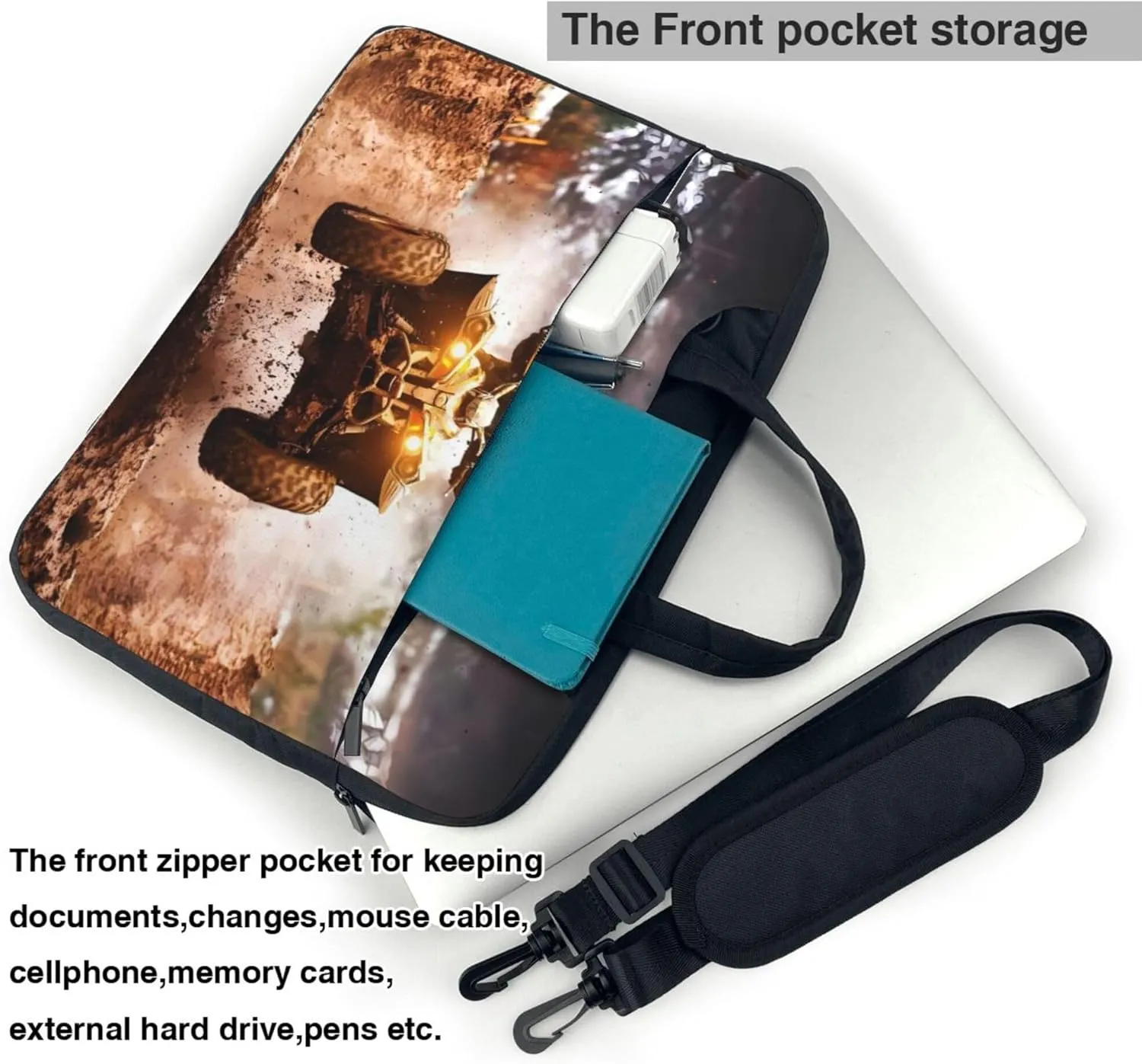 Cute hedgehog and mushrooms Forest Laptop Shoulder Bag ​for Men Women, Computer Carrying Case Messenger Bag with Strap