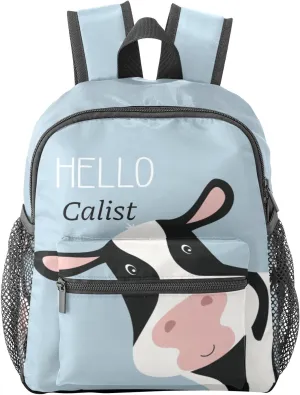 Cute Hello Cow Personalized Kids Toddler Backpack for Boys Girls,Custom School Kindergarten Travel Bookbag