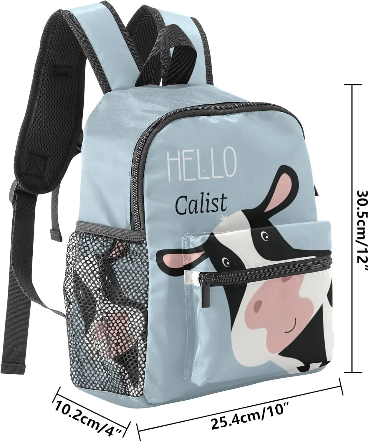 Cute Hello Cow Personalized Kids Toddler Backpack for Boys Girls,Custom School Kindergarten Travel Bookbag