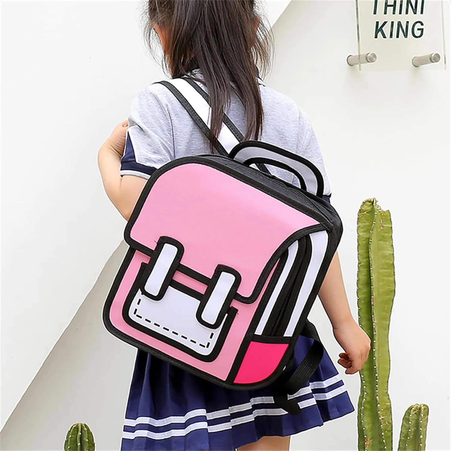 Cute Kids Cartoon Backpack for Boys and Girls, Toddler 2D Drawing Style Comic Fun weird School Pack Bag, Children Jump From Paper Anime Funny Kids Bookbag (pink)