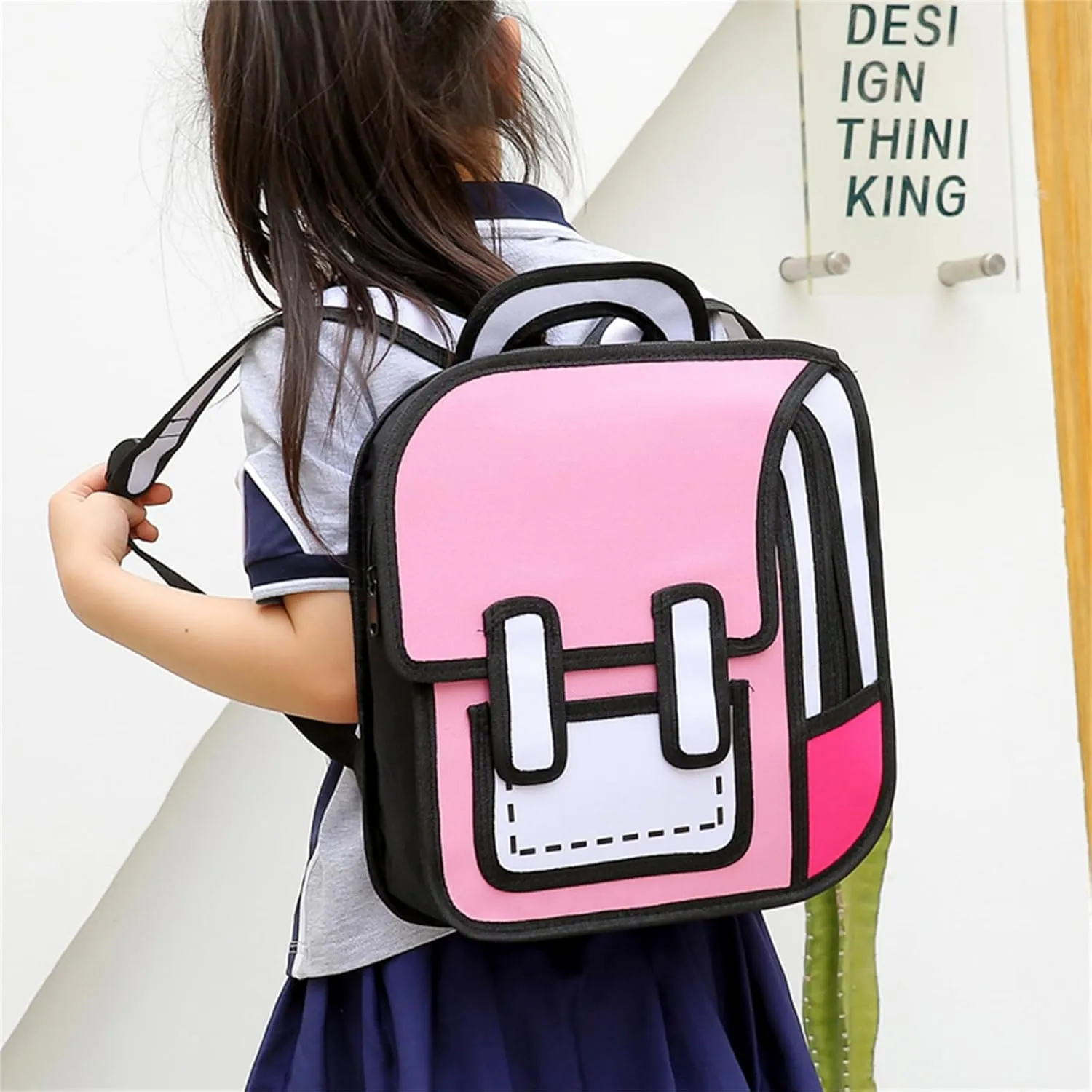 Cute Kids Cartoon Backpack for Boys and Girls, Toddler 2D Drawing Style Comic Fun weird School Pack Bag, Children Jump From Paper Anime Funny Kids Bookbag (pink)