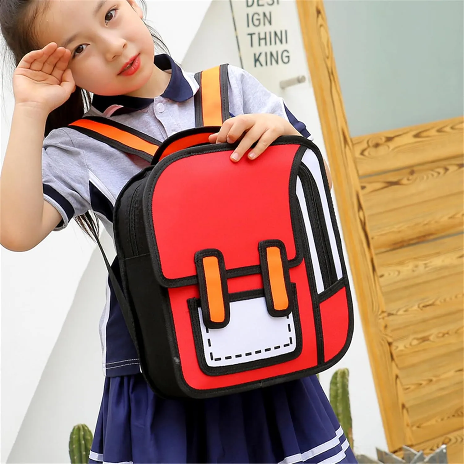 Cute Kids Cartoon Backpack for Boys and Girls, Toddler 2D Drawing Style Comic Fun weird School Pack Bag, Children Jump From Paper Anime Funny Kids Bookbag (red)