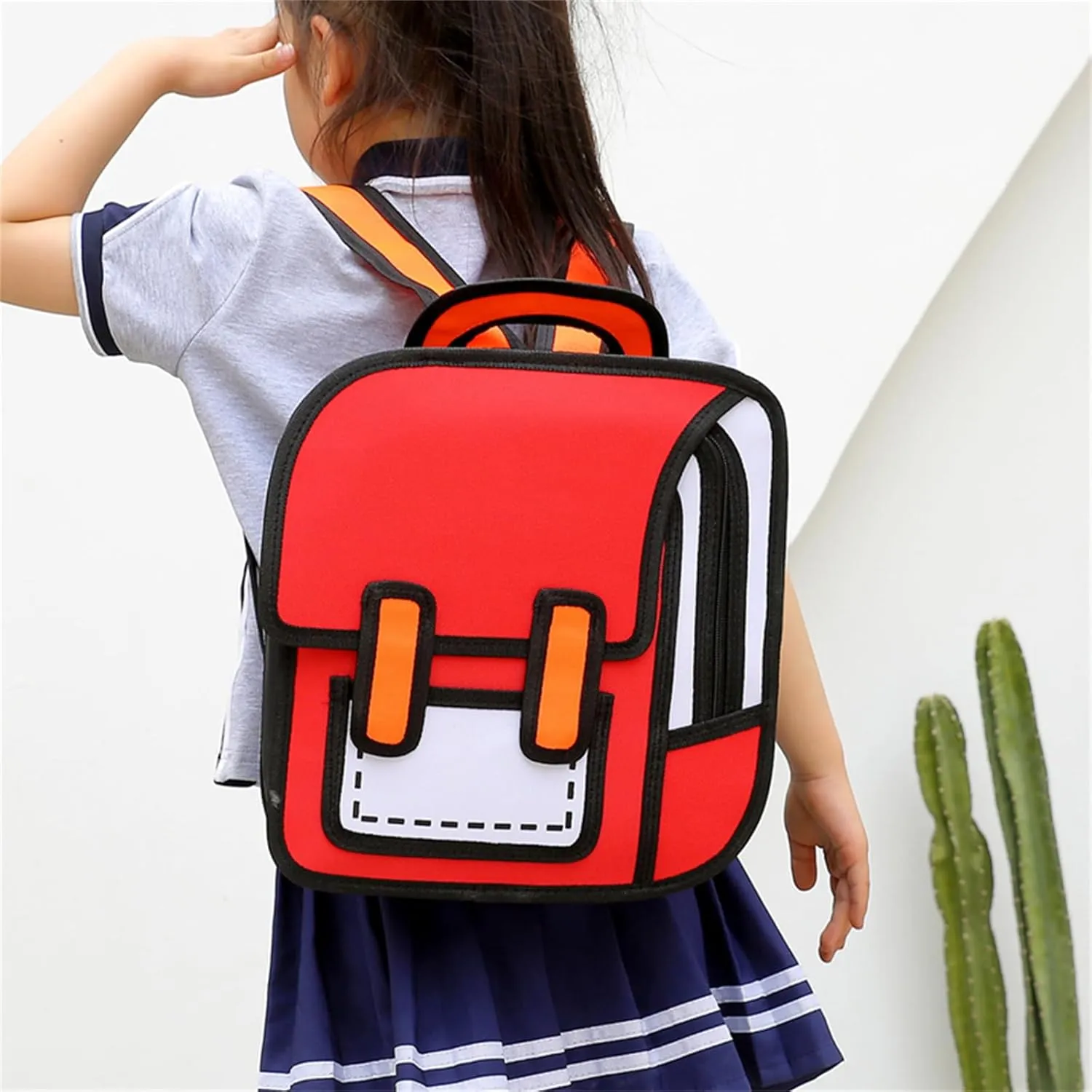 Cute Kids Cartoon Backpack for Boys and Girls, Toddler 2D Drawing Style Comic Fun weird School Pack Bag, Children Jump From Paper Anime Funny Kids Bookbag (red)