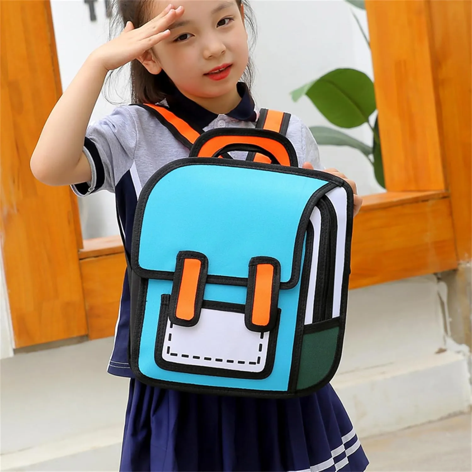 Cute Kids Cartoon Backpack for Boys and Girls, Toddler 2D Drawing Style Comic Fun weird School Pack Bag, Children Jump From Paper Anime Funny Kids Bookbag (sky blue)