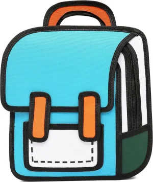 Cute Kids Cartoon Backpack for Boys and Girls, Toddler 2D Drawing Style Comic Fun weird School Pack Bag, Children Jump From Paper Anime Funny Kids Bookbag (sky blue)