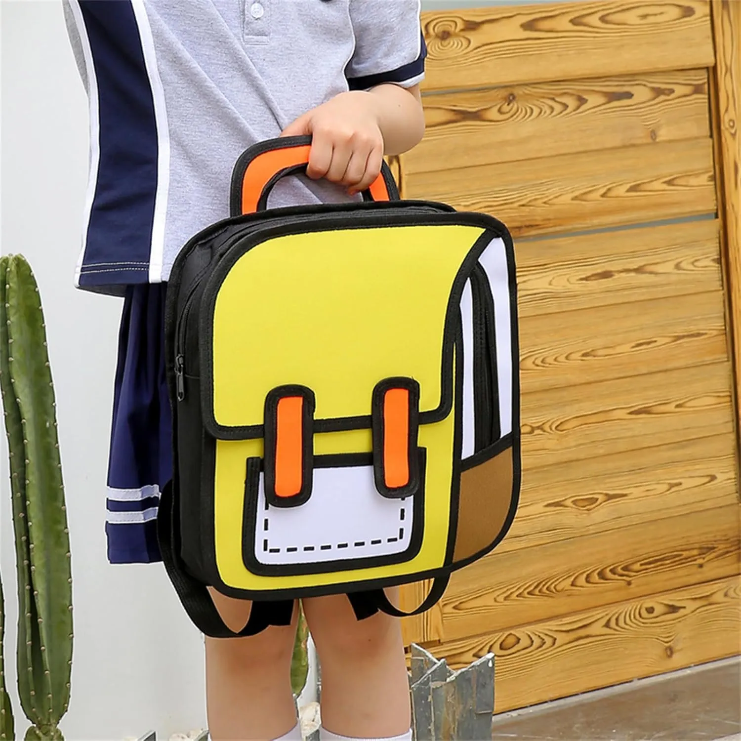 Cute Kids Cartoon Backpack for Boys and Girls, Toddler 2D Drawing Style Comic Fun weird School Pack Bag, Children Jump From Paper Anime Funny Kids Bookbag (yellow)