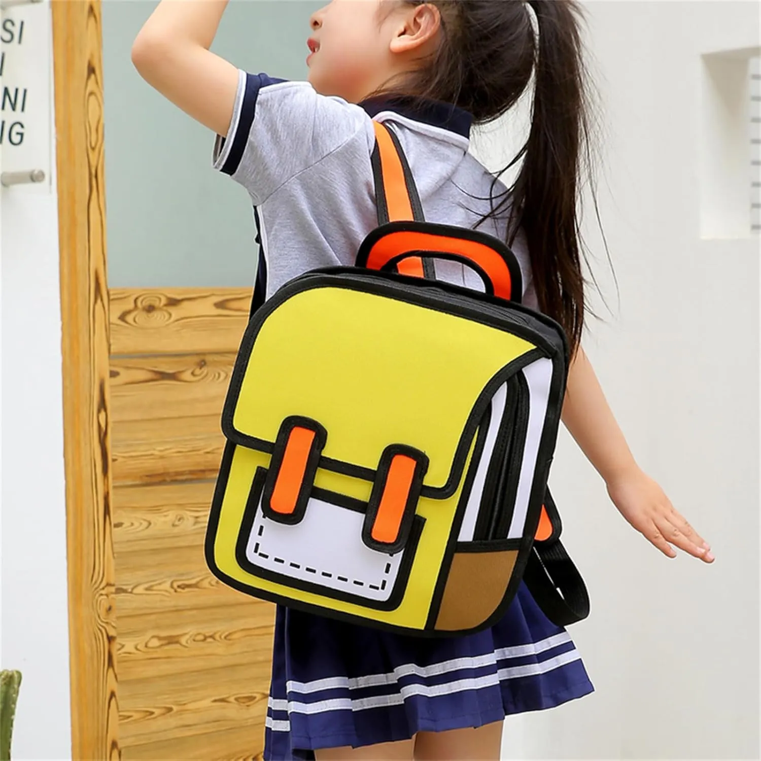 Cute Kids Cartoon Backpack for Boys and Girls, Toddler 2D Drawing Style Comic Fun weird School Pack Bag, Children Jump From Paper Anime Funny Kids Bookbag (yellow)