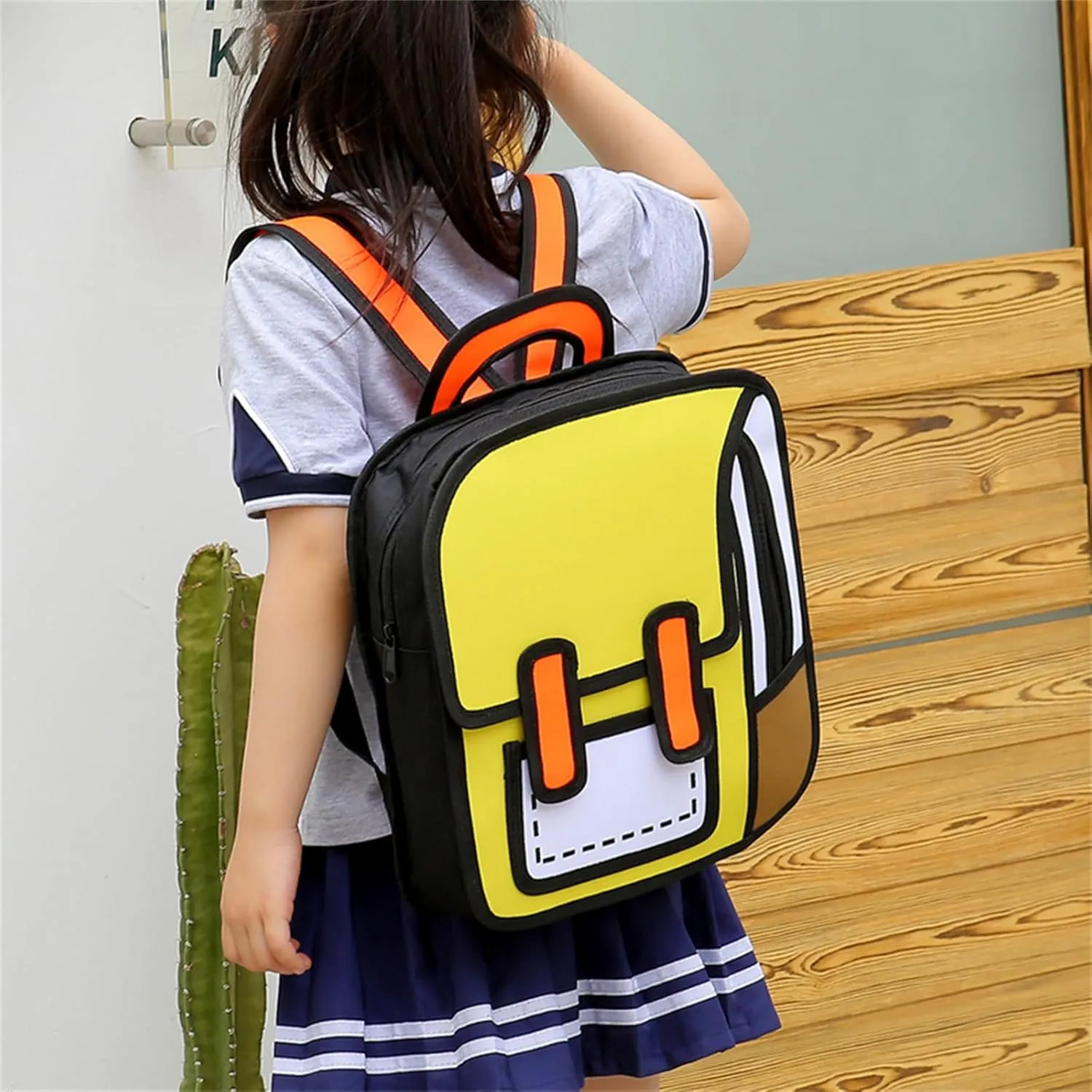 Cute Kids Cartoon Backpack for Boys and Girls, Toddler 2D Drawing Style Comic Fun weird School Pack Bag, Children Jump From Paper Anime Funny Kids Bookbag (yellow)