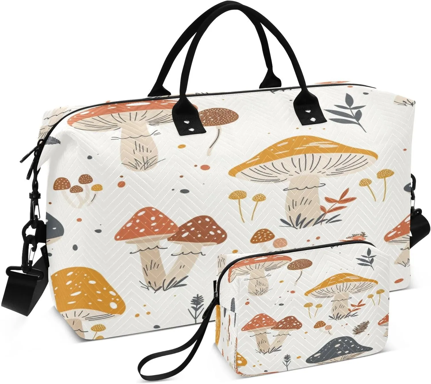 Cute Mushrooms Travel Duffel Bag, Shoulder Weekender Overnight Bags - Large Gym Bag with Wet Pocket