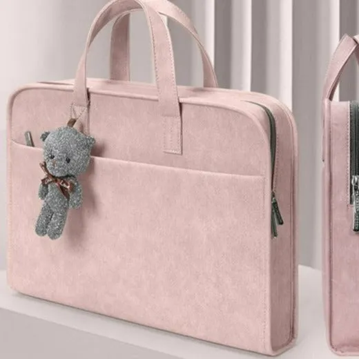 Cute Office Laptop Bag with Teddy Accessory