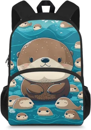Cute Otter Backpack for School Girls Middle School and Elementary Bookbag Cute Book Bag Lightweight Waterproof Classic Basic Backpack Kindergarten Elementary Kids Backpack