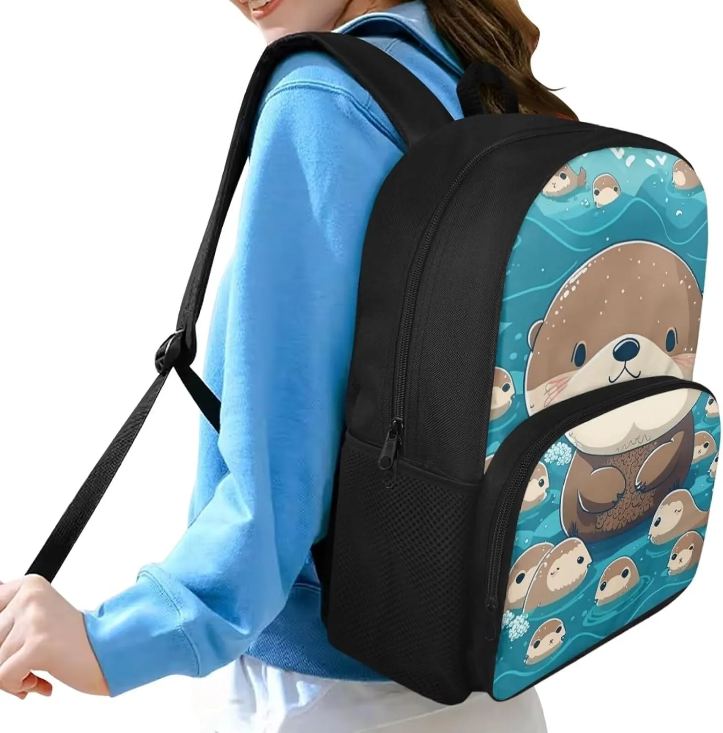 Cute Otter Backpack for School Girls Middle School and Elementary Bookbag Cute Book Bag Lightweight Waterproof Classic Basic Backpack Kindergarten Elementary Kids Backpack