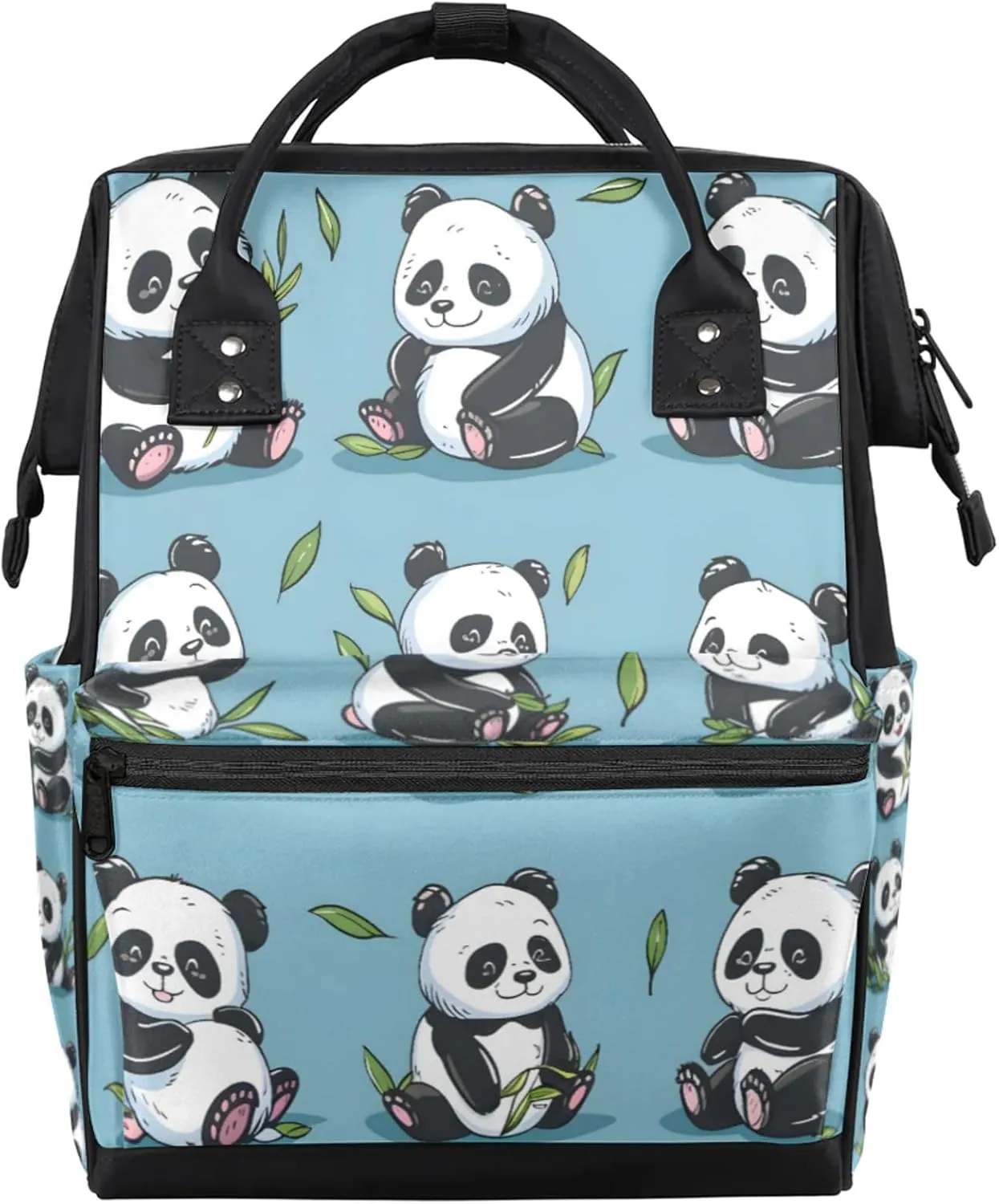 Cute Pandas Leaves Diaper Bag Mommy Bags With Adjustable Shoulder Strap Waterproof Multifunction Shoulder Bag Travel Large Capacity Backpack for Moms And Dads