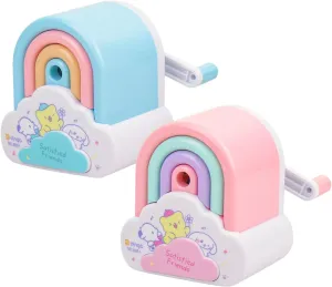 Cute Pencil Sharpener, Kawaii Sharpener Small Handheld Cartoon Pencil Sharpener, Fun Manual Pencil Rainbow Sharpener for Home School Office Supplies Kids Boys Girls and Adults Students (2 Pcs)