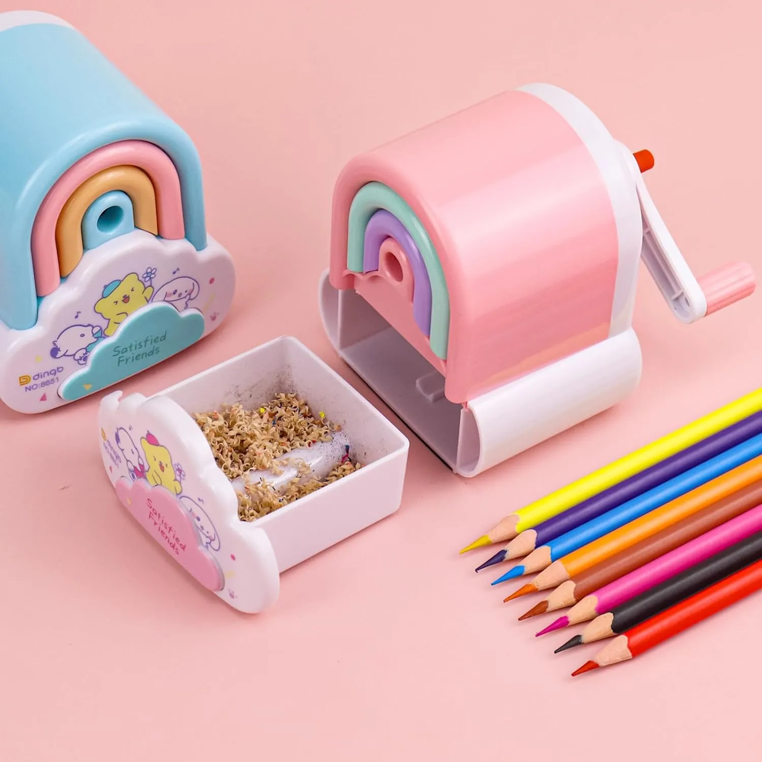Cute Pencil Sharpener, Kawaii Sharpener Small Handheld Cartoon Pencil Sharpener, Fun Manual Pencil Rainbow Sharpener for Home School Office Supplies Kids Boys Girls and Adults Students (2 Pcs)