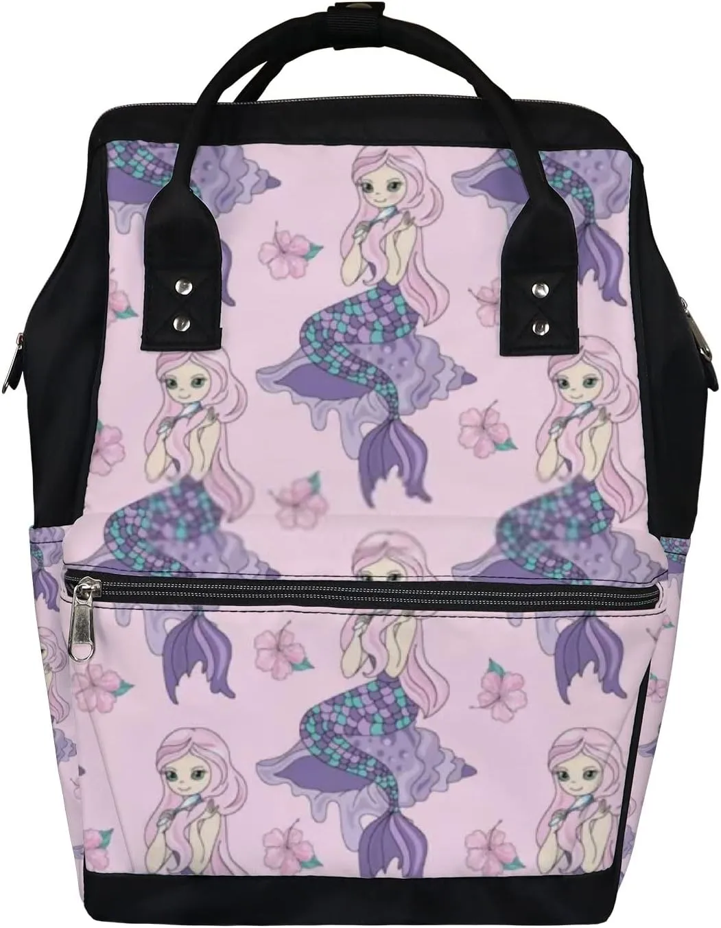 Cute Pink Beauty Mermaid Diaper Bag Backpack, waterproof backpack Baby Nappy Changing Bags Laptop Backpack for Travel, Large Capacity, Durable and Stylish for Woman and Men.