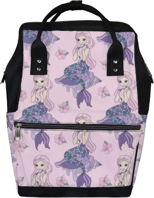 Cute Pink Beauty Mermaid Diaper Bag Backpack, waterproof backpack Baby Nappy Changing Bags Laptop Backpack for Travel, Large Capacity, Durable and Stylish for Woman and Men.