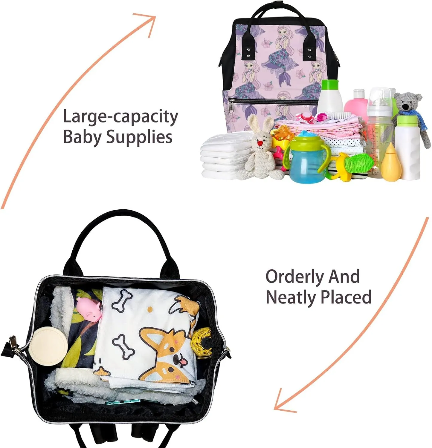 Cute Pink Beauty Mermaid Diaper Bag Backpack, waterproof backpack Baby Nappy Changing Bags Laptop Backpack for Travel, Large Capacity, Durable and Stylish for Woman and Men.