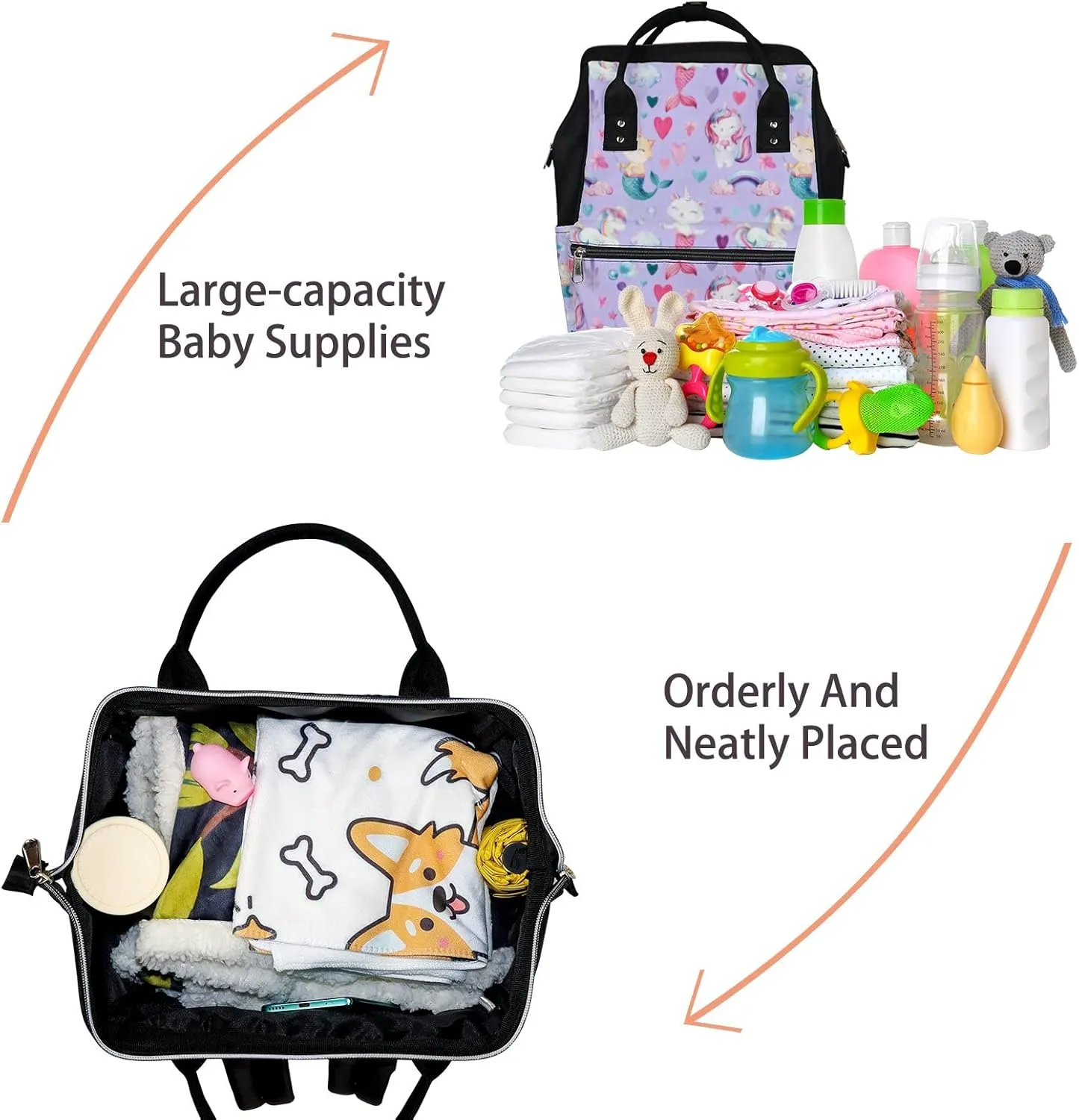 Cute Purple Red Baby Pony Mermaids Diaper Bag Backpack, waterproof backpack Baby Nappy Changing Bags Laptop Backpack for Travel, Large Capacity, Durable and Stylish for Woman and Men.
