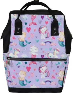 Cute Purple Red Baby Pony Mermaids Diaper Bag Backpack, waterproof backpack Baby Nappy Changing Bags Laptop Backpack for Travel, Large Capacity, Durable and Stylish for Woman and Men.