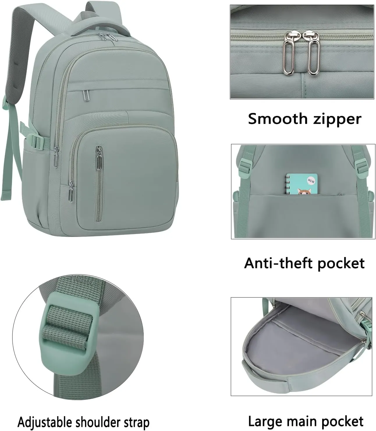Cute School Backpack for Women Men Casual Travel Laptop Backpack Aesthetic Lightweight College Bookbags for Kids(Green)