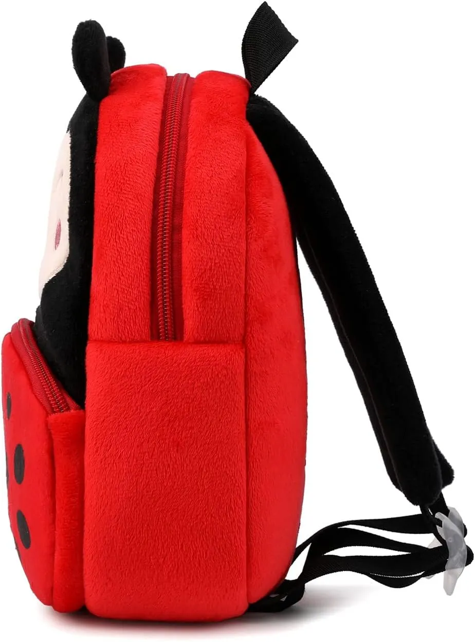 Cute Toddler Backpack Plush Animal Cartoon Mini Travel Daycare Bag for Baby Girl Boy 2-6 Years (Ladybug-MC Red)