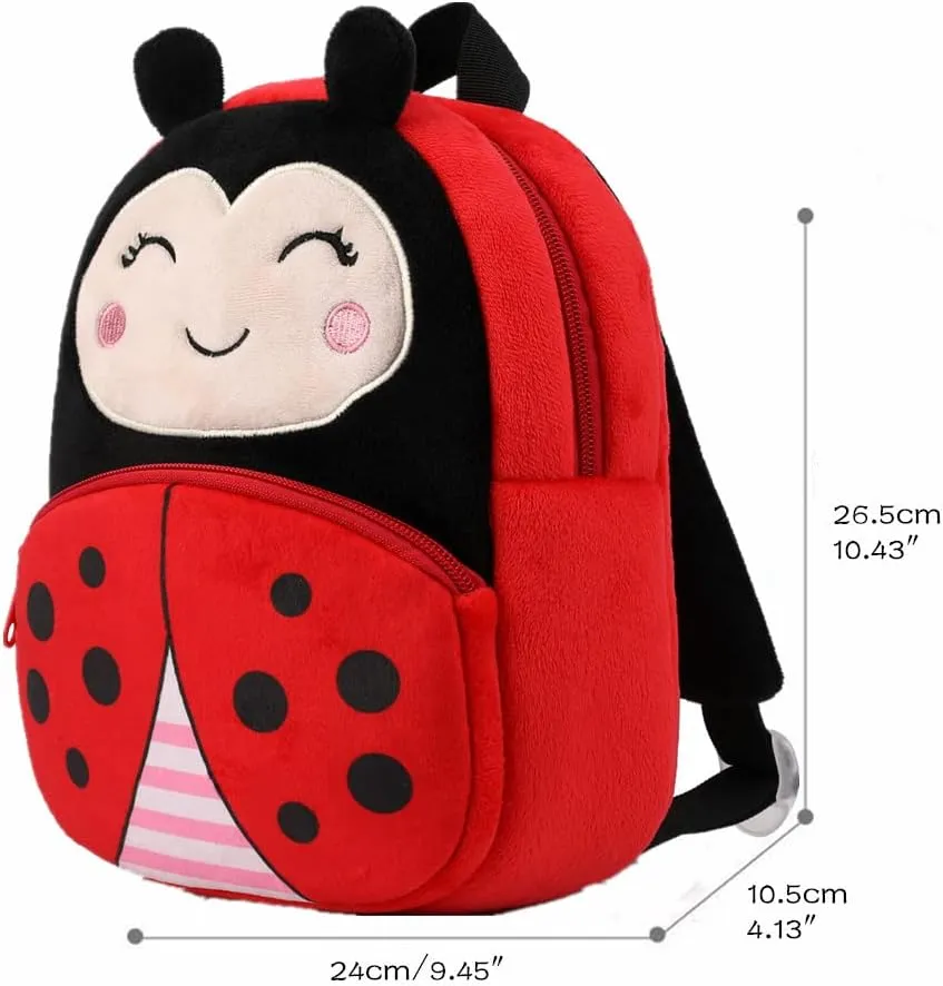 Cute Toddler Backpack Plush Animal Cartoon Mini Travel Daycare Bag for Baby Girl Boy 2-6 Years (Ladybug-MC Red)