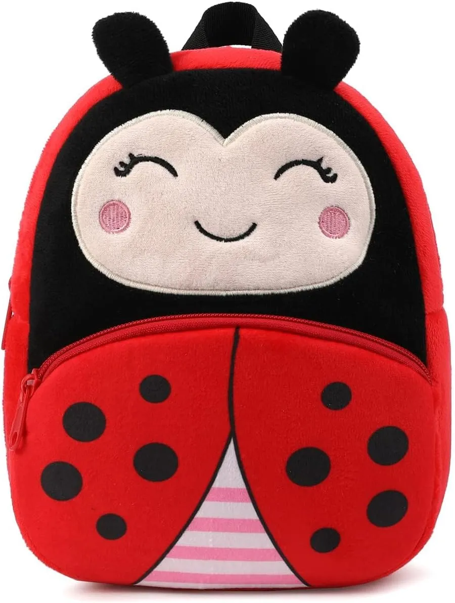 Cute Toddler Backpack Plush Animal Cartoon Mini Travel Daycare Bag for Baby Girl Boy 2-6 Years (Ladybug-MC Red)