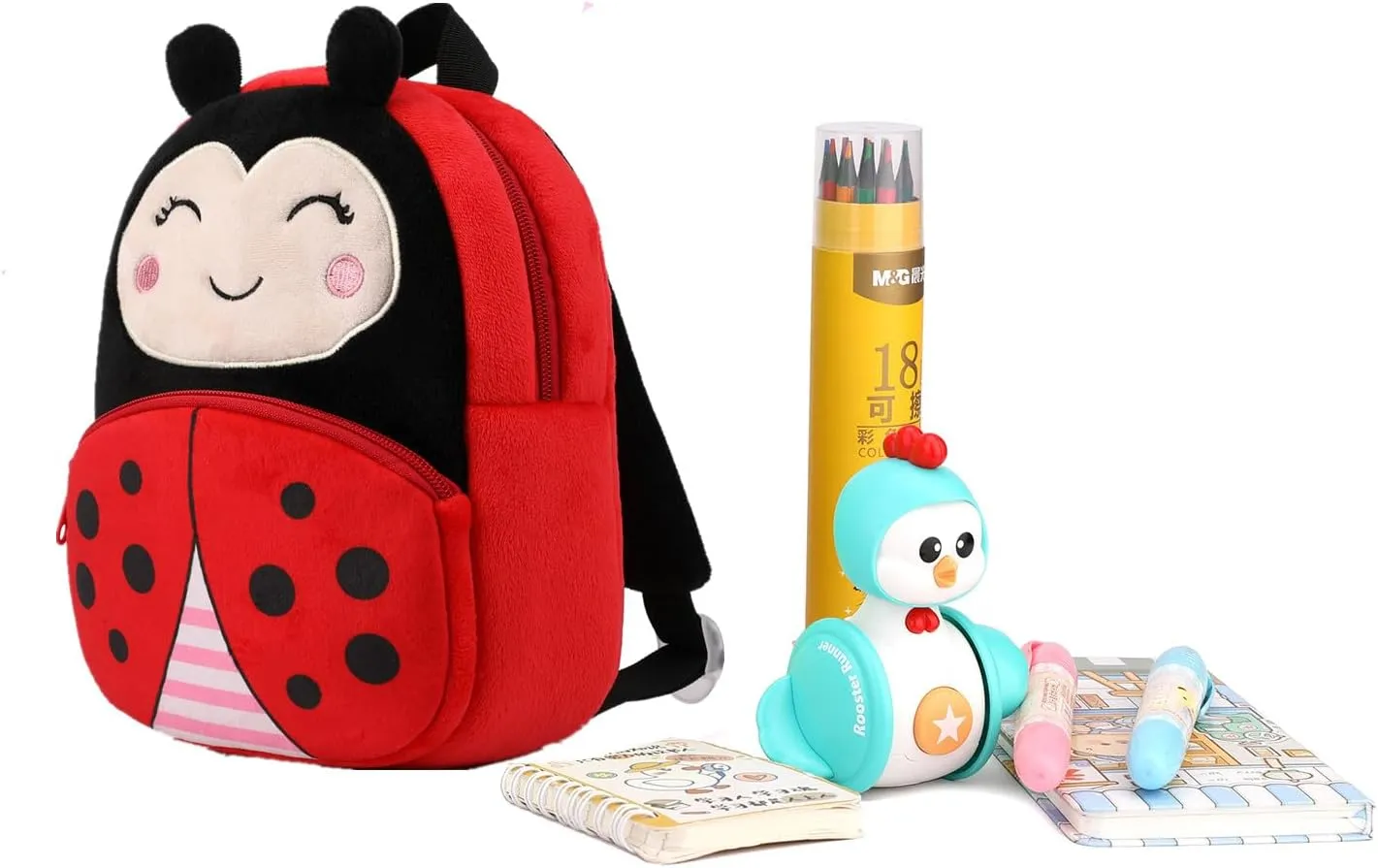 Cute Toddler Backpack Plush Animal Cartoon Mini Travel Daycare Bag for Baby Girl Boy 2-6 Years (Ladybug-MC Red)